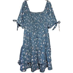 Just found smocked milk maid style ditsy floral green sun dress 2XL tiered